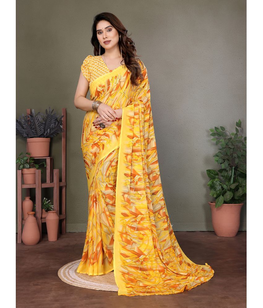     			ANAND SAREES Pack of 1 Georgette Printed Saree With Blouse Piece ( Yellow )