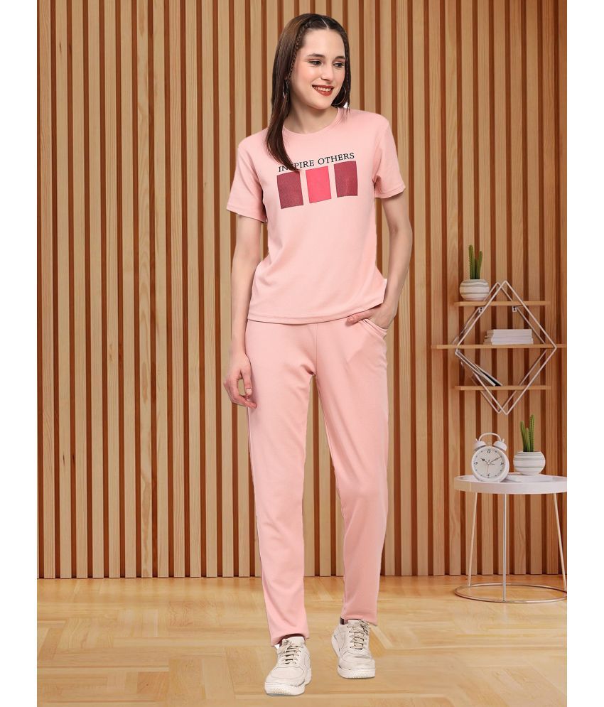     			CUBIQ Pink Cotton Blend Printed Tracksuit - Pack of 1