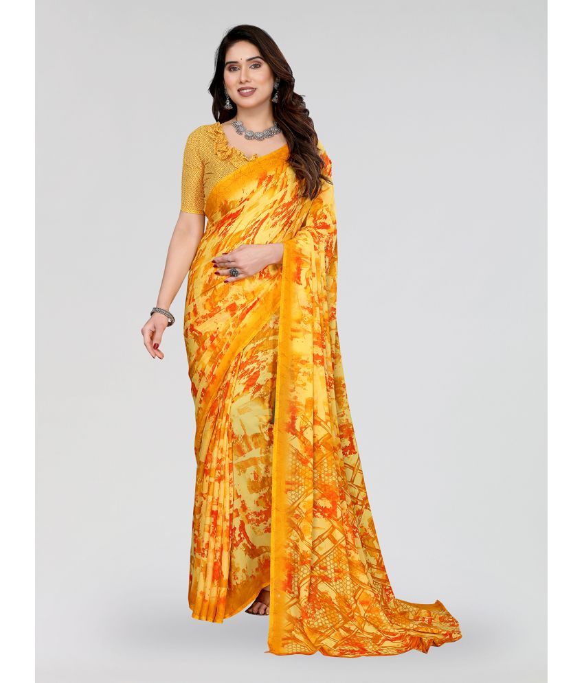     			Kashvi Sarees Pack of 1 Georgette Printed Saree With Blouse Piece ( Yellow )