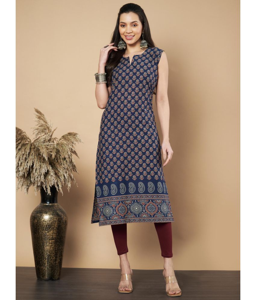     			Vbuyz Pack of 1 Cotton Printed Straight Women's Kurti - ( Navy )