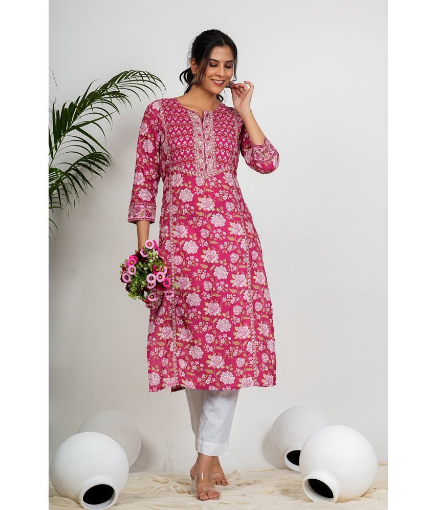     			Vbuyz Pack of 1 Cotton Printed straight Women's Kurti - ( Pink )