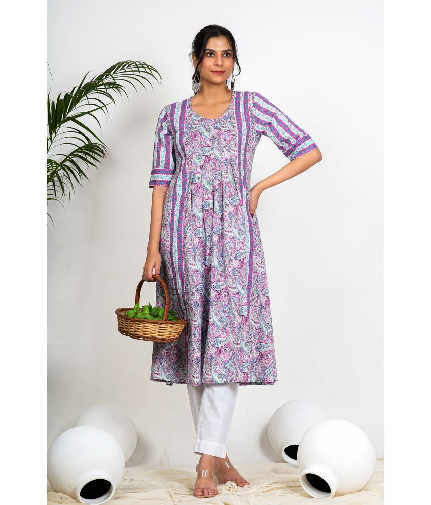     			Vbuyz Pack of 1 Cotton Printed Flared Women's Kurti - ( Purple )