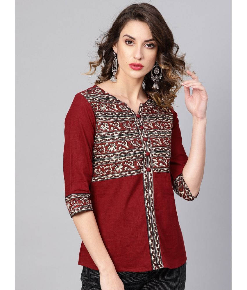     			Yash Gallery Maroon Cotton Women's Regular Top ( Pack of 1 )