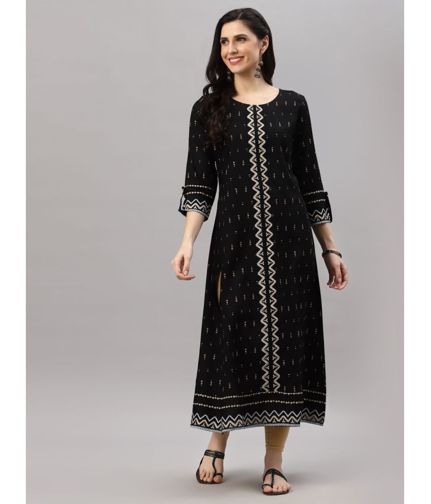     			Yash Gallery Pack of 1 Rayon Printed Anarkali Women's Kurti - ( Black )