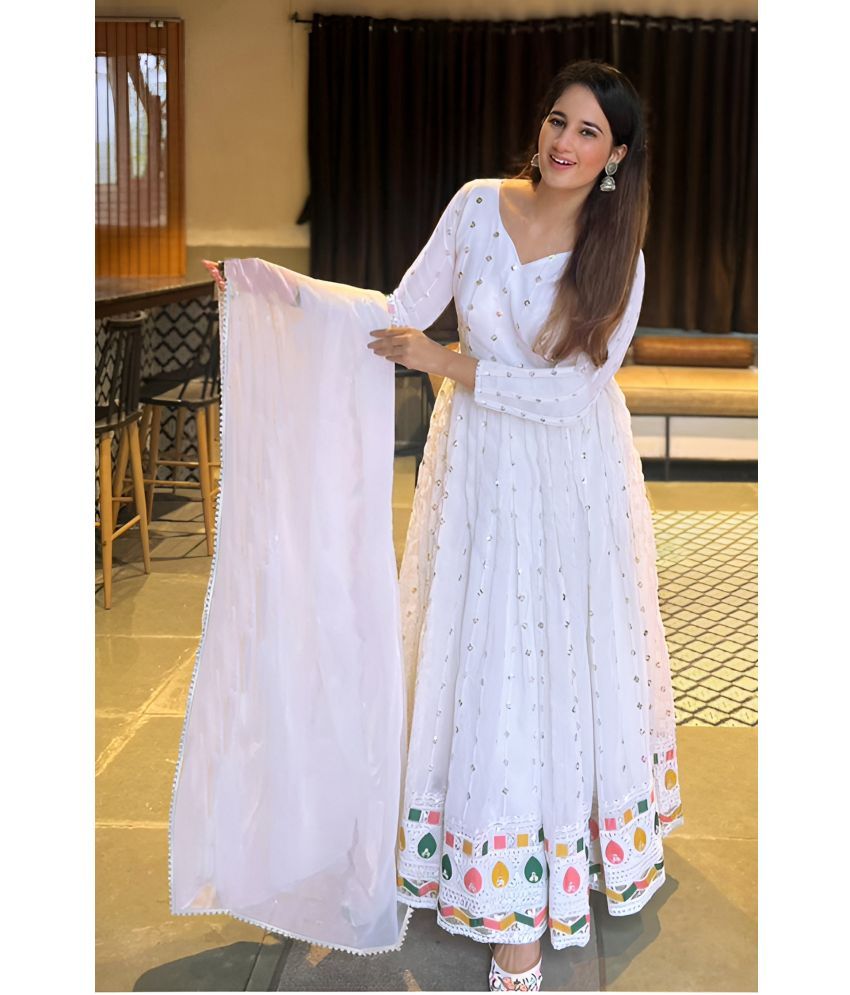     			kedar fab White Anarkali Georgette Women's Stitched Ethnic Gown ( Pack of 1 )