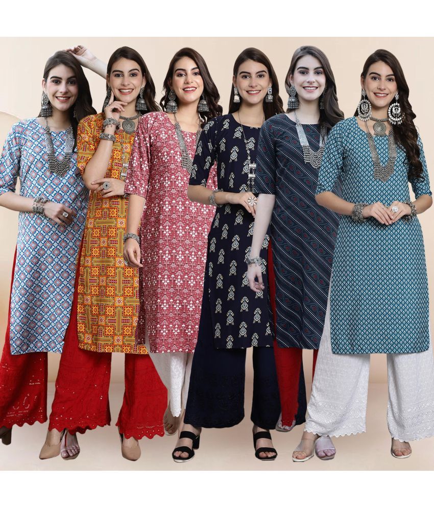     			1 Stop Fashion Pack of 6 Crepe Printed Straight Women's Kurti - ( Multicolor4 )