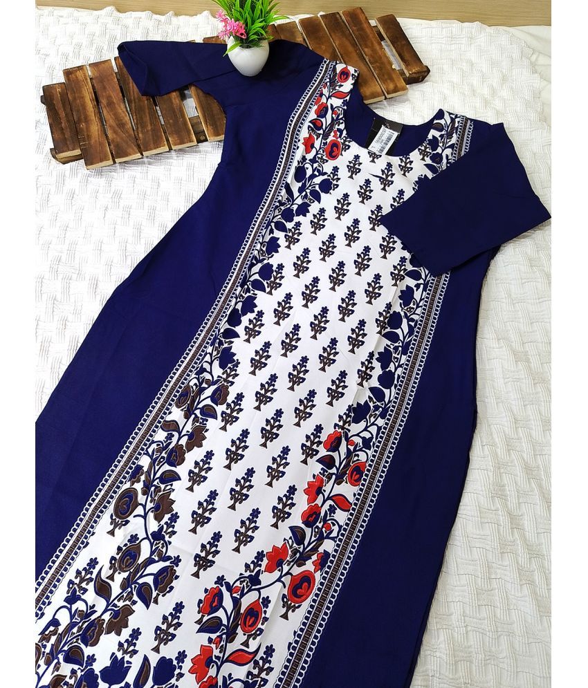     			1 Stop Fashion Pack of 1 Crepe Printed Straight Women's Kurti - ( Blue )