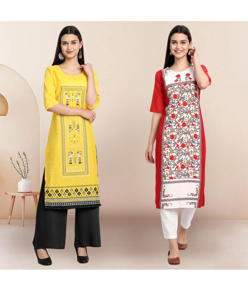     			1 Stop Fashion Pack of 2 Crepe Printed Straight Women's Kurti - ( Multicolor1 )