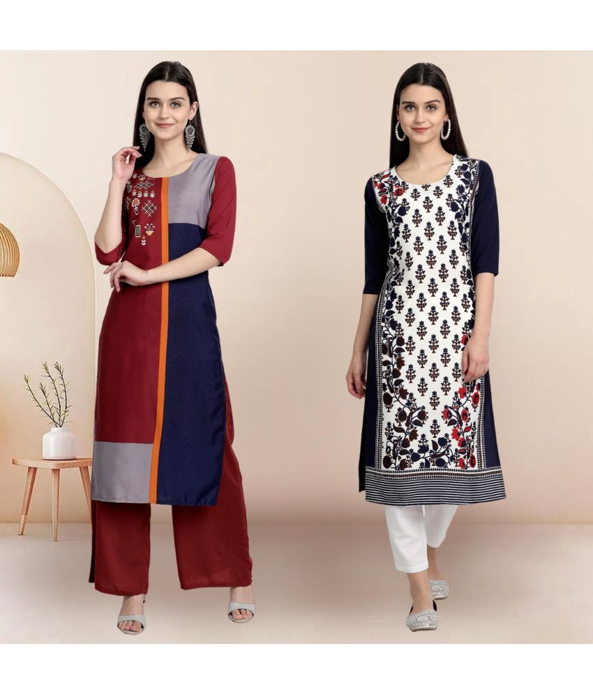     			1 Stop Fashion Pack of 2 Crepe Printed Straight Women's Kurti - ( Multicolor1 )