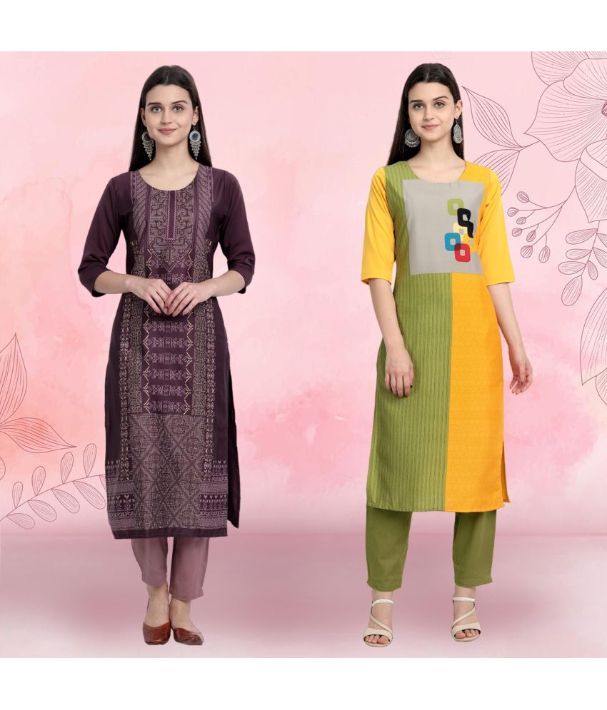     			1 Stop Fashion Pack of 2 Crepe Printed Straight Women's Kurti - ( Multicolor4 )