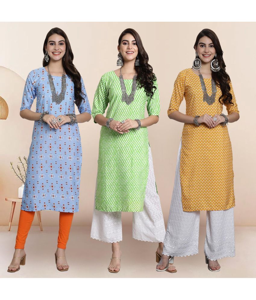     			1 Stop Fashion Pack of 3 Crepe Printed Straight Women's Kurti - ( Multicolor3 )