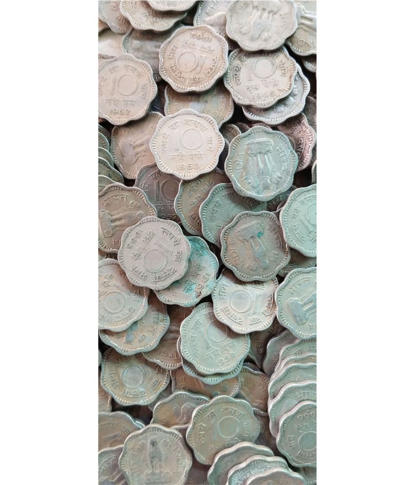     			10 Naye Paisa Copper Nickel Circulated Condition 1957 - 1966 Mixed Year 100 PCS Lot