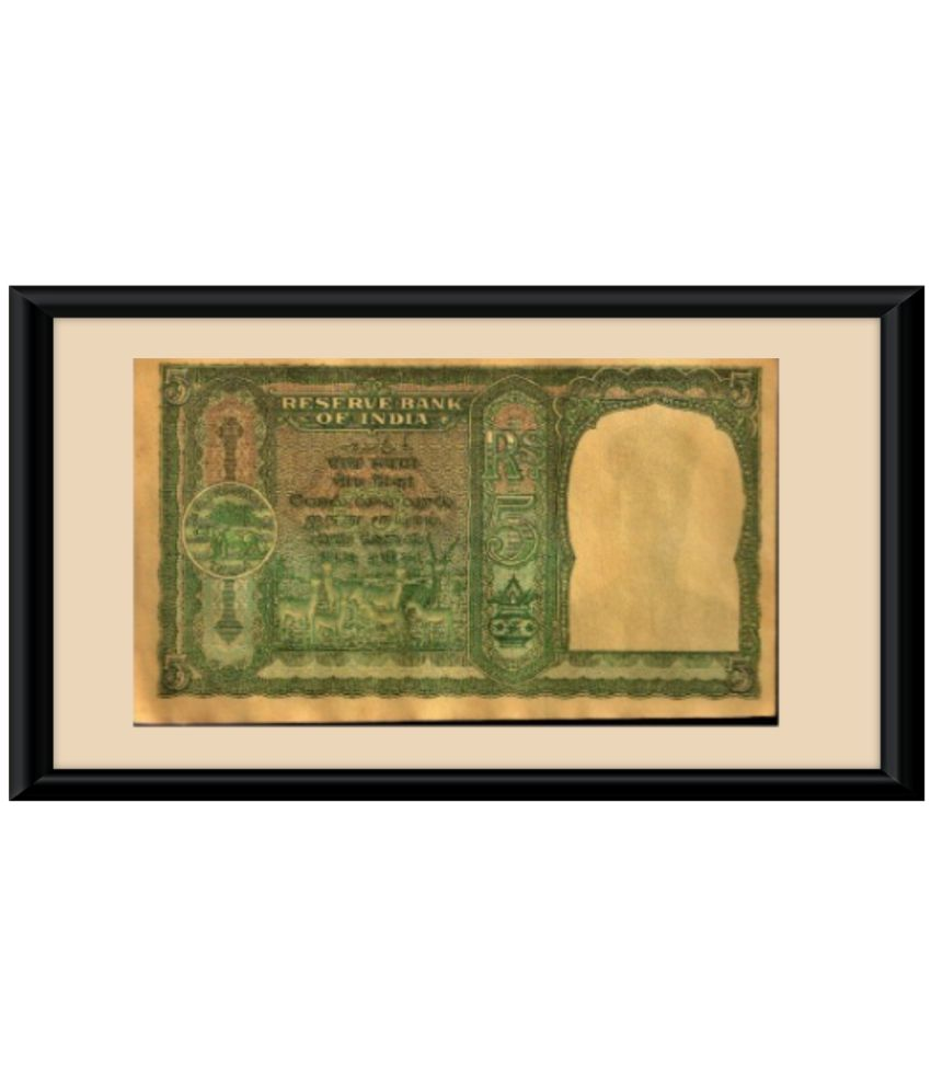     			5 Rs .8 Deer Note C.D. Deshmukh with Original Vintage Note Frame Both-Side Display Framed Wall Art Decor With Frame Collectible Display