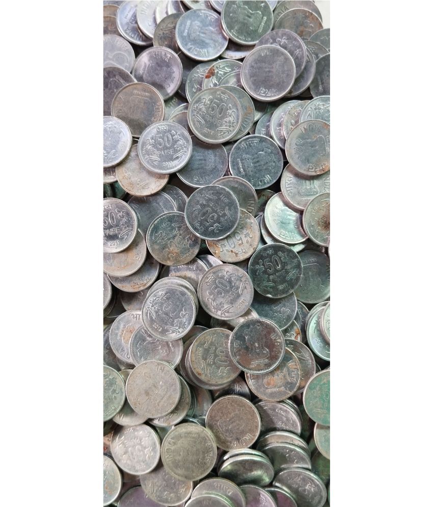     			50 Paisa Steel Floral Pattern Circulated Condition 2011 - 2013 Mixed Year 1 Kilo (Approximately 350 PCS) Lot