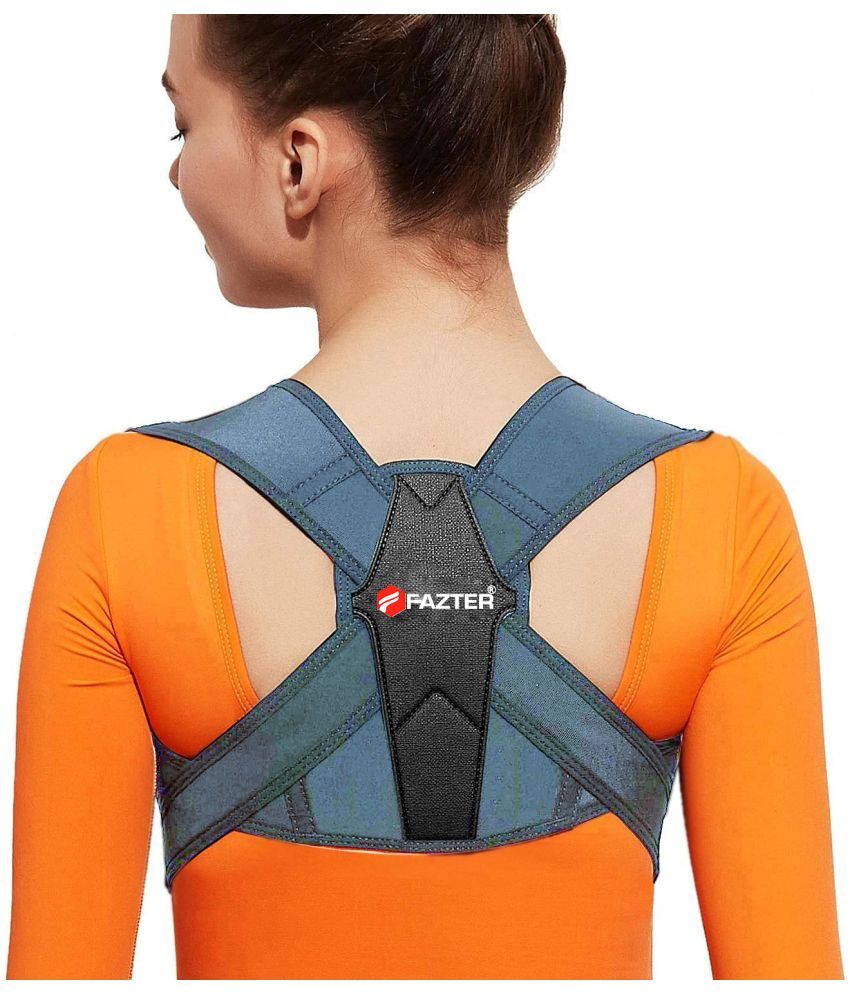     			FAZTER Primium Posture Corrector Back Pain Relief Shoulder Support Belt Back / Lumbar Support (Grey, Black)