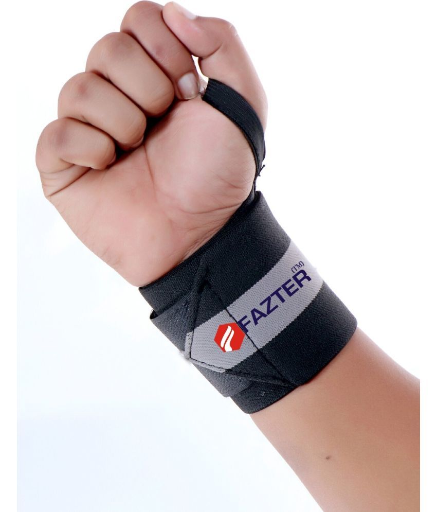     			FAZTER Elasticized Adjustable Stabilizer 22'' Wrist Wrap Support with Thumb Loops (Pair) Wrist Support (Black, Grey)