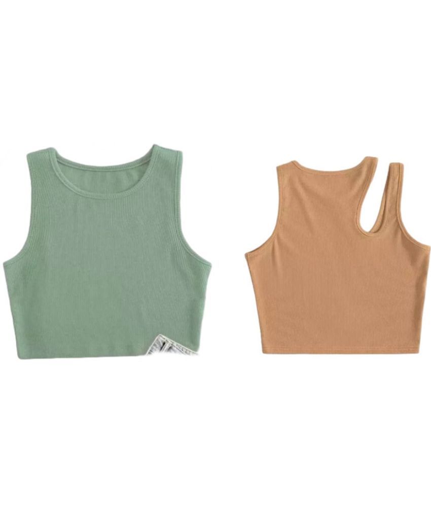     			holdvalley Beige Cotton Blend Women's Crop Top ( Pack of 2 )