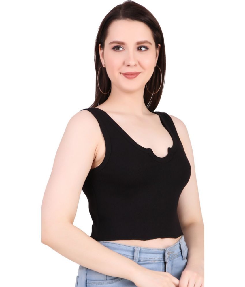     			holdvalley Black Cotton Blend Women's Crop Top ( Pack of 1 )