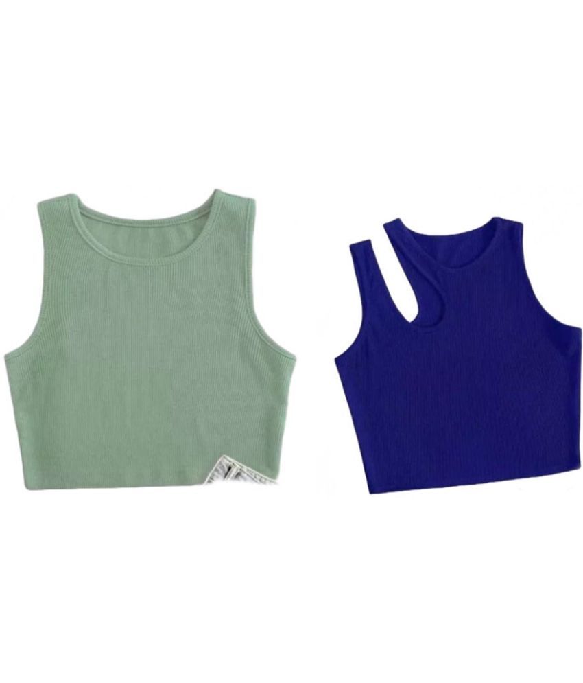     			holdvalley Blue Cotton Blend Women's Crop Top ( Pack of 2 )