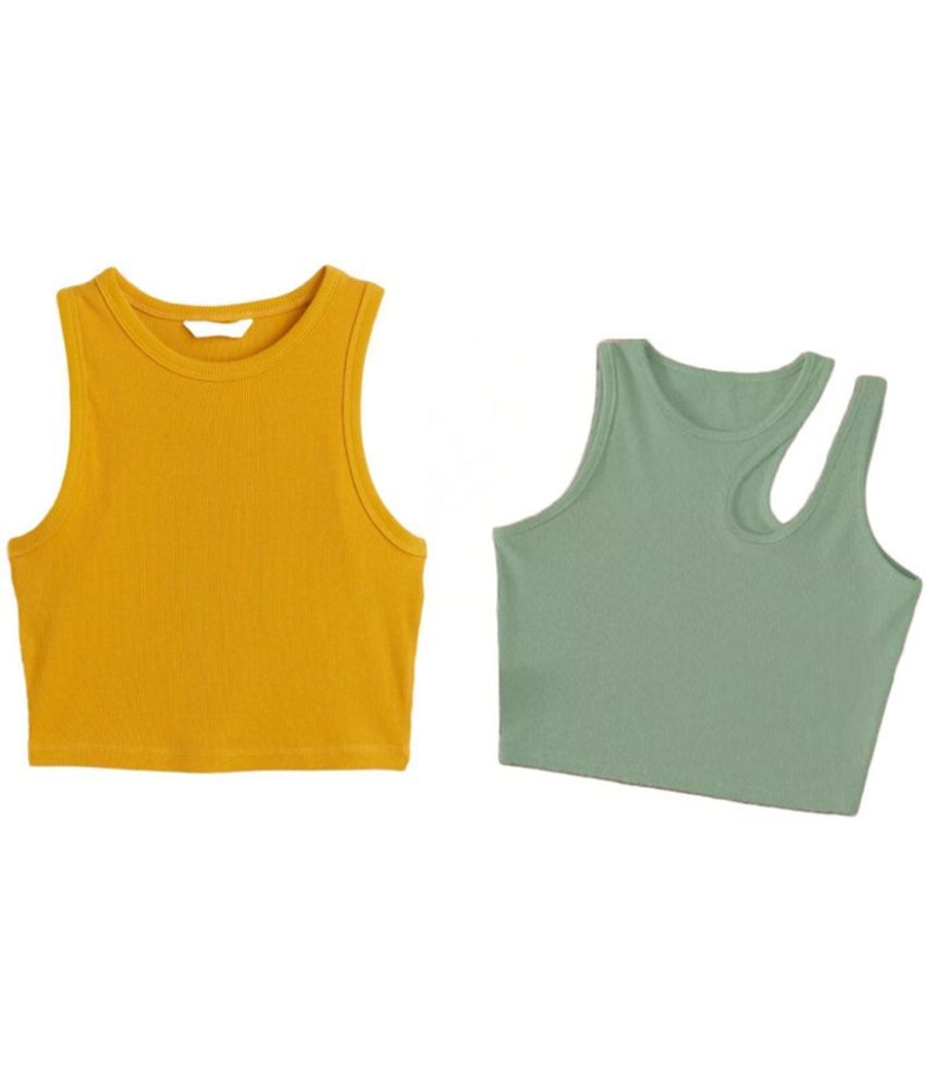     			holdvalley Green Cotton Blend Women's Crop Top ( Pack of 2 )