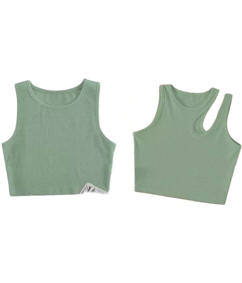     			holdvalley Green Cotton Blend Women's Crop Top ( Pack of 2 )