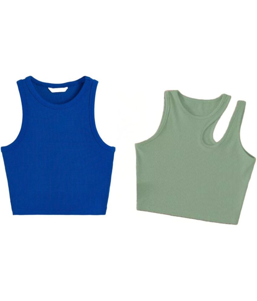     			holdvalley Green Cotton Blend Women's Crop Top ( Pack of 2 )