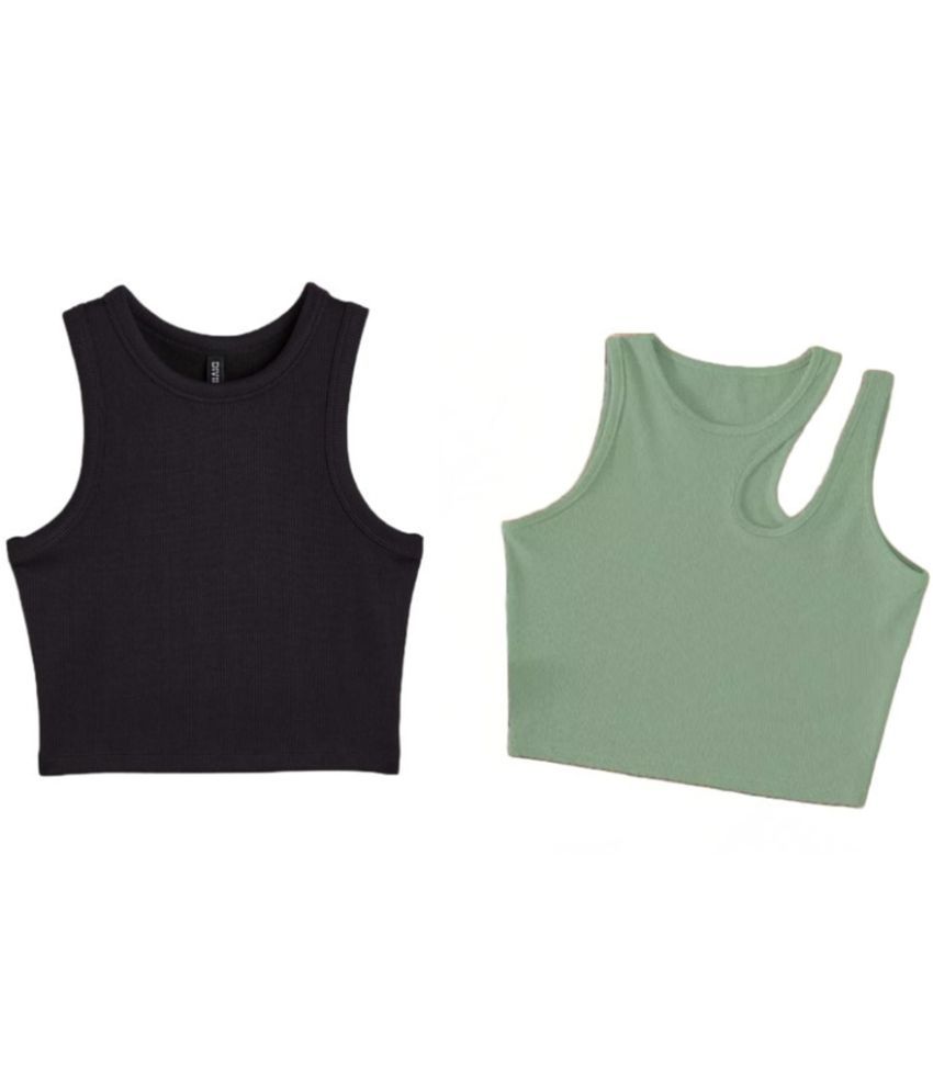     			holdvalley Green Cotton Blend Women's Crop Top ( Pack of 2 )