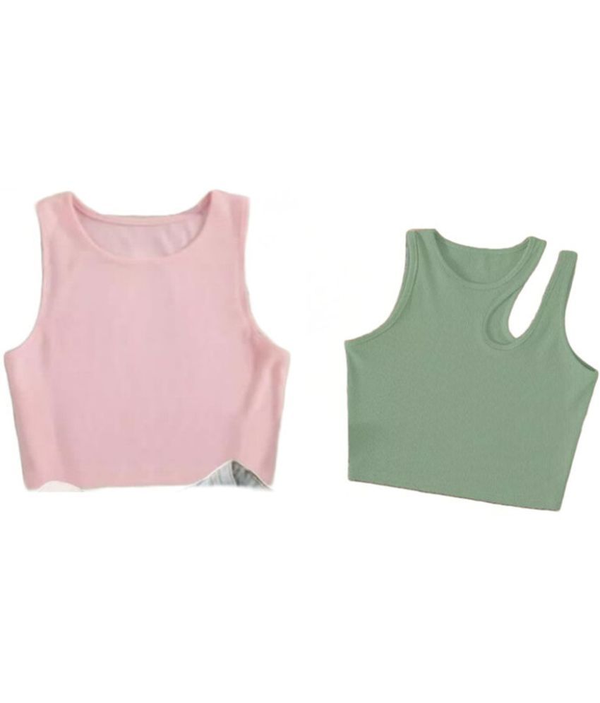     			holdvalley Green Cotton Blend Women's Crop Top ( Pack of 2 )