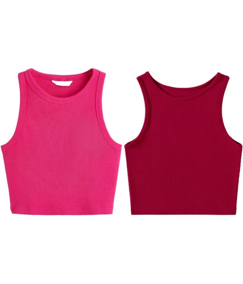     			holdvalley Maroon Cotton Blend Women's Crop Top ( Pack of 2 )