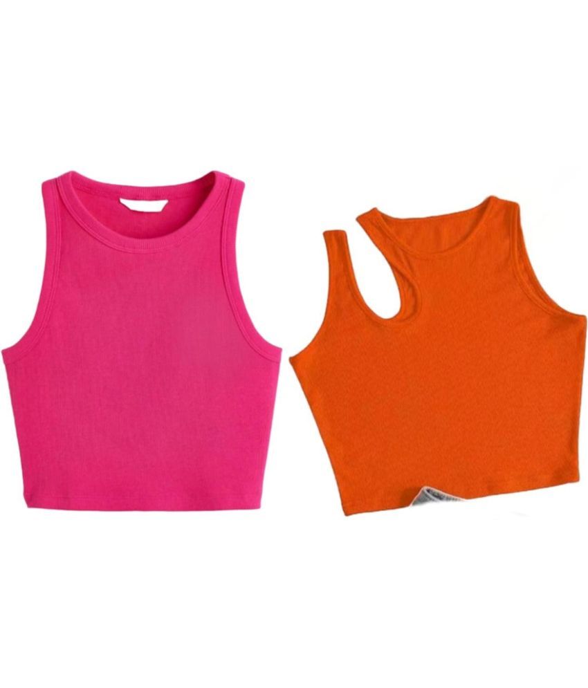     			holdvalley Orange Cotton Blend Women's Crop Top ( Pack of 2 )