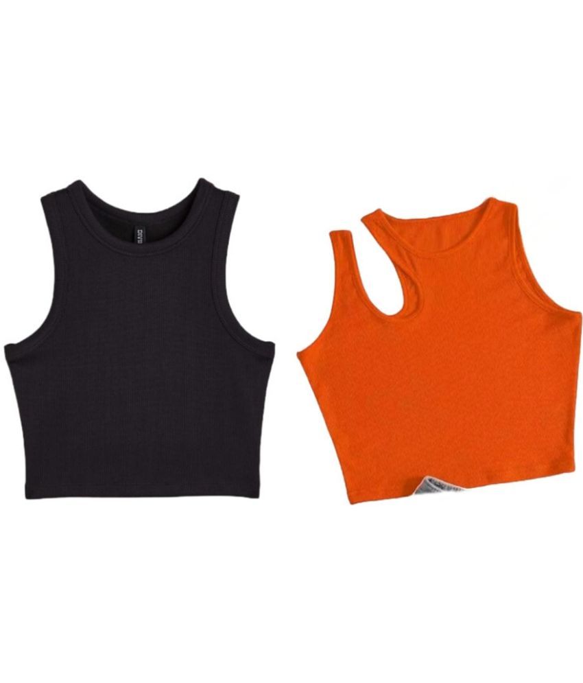     			holdvalley Orange Cotton Blend Women's Crop Top ( Pack of 2 )