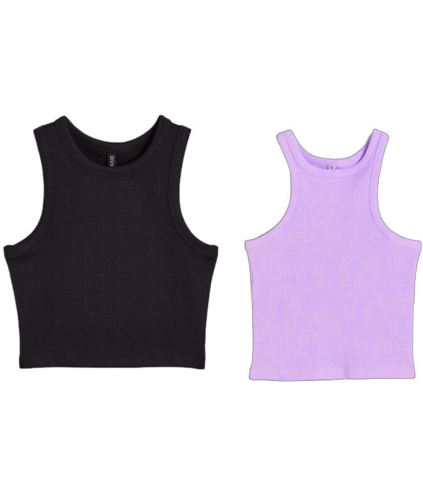     			holdvalley Purple Cotton Blend Women's Crop Top ( Pack of 2 )