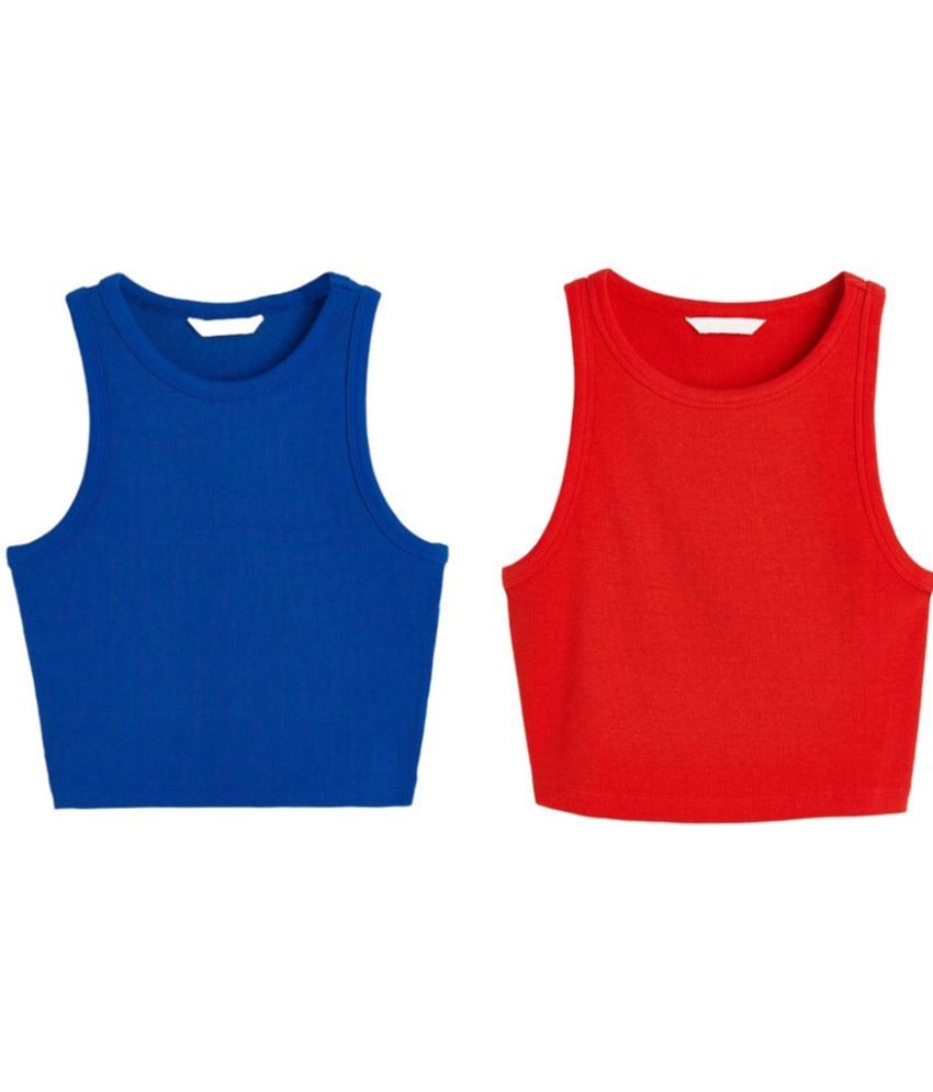     			holdvalley Red Cotton Blend Women's Crop Top ( Pack of 2 )