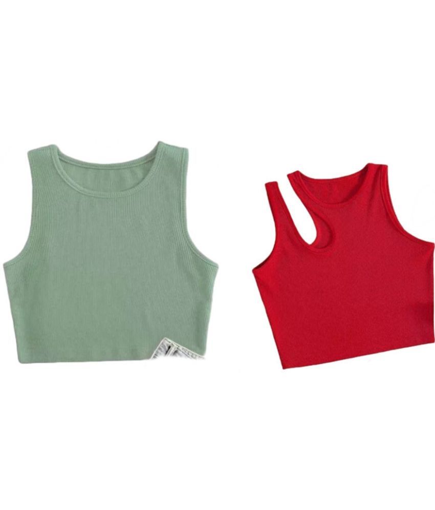     			holdvalley Red Cotton Blend Women's Crop Top ( Pack of 2 )