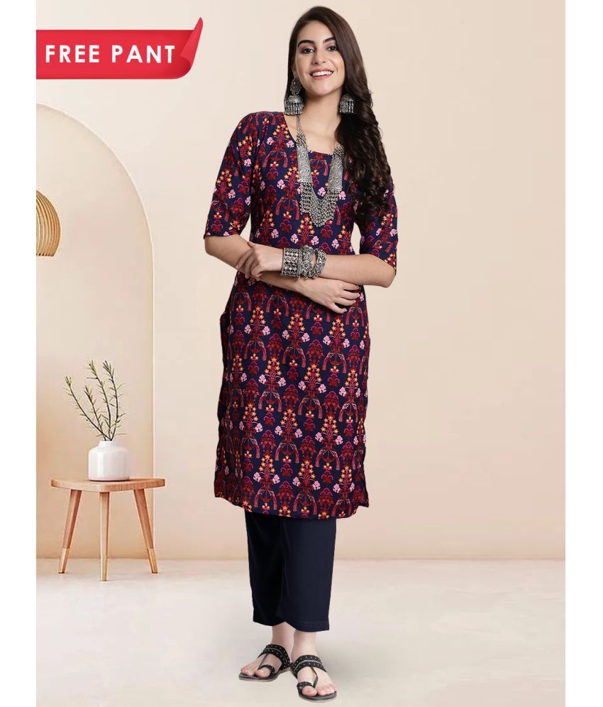     			1 Stop Fashion Pack of 1 Crepe Printed Straight Women's Kurti - ( Navy Blue )