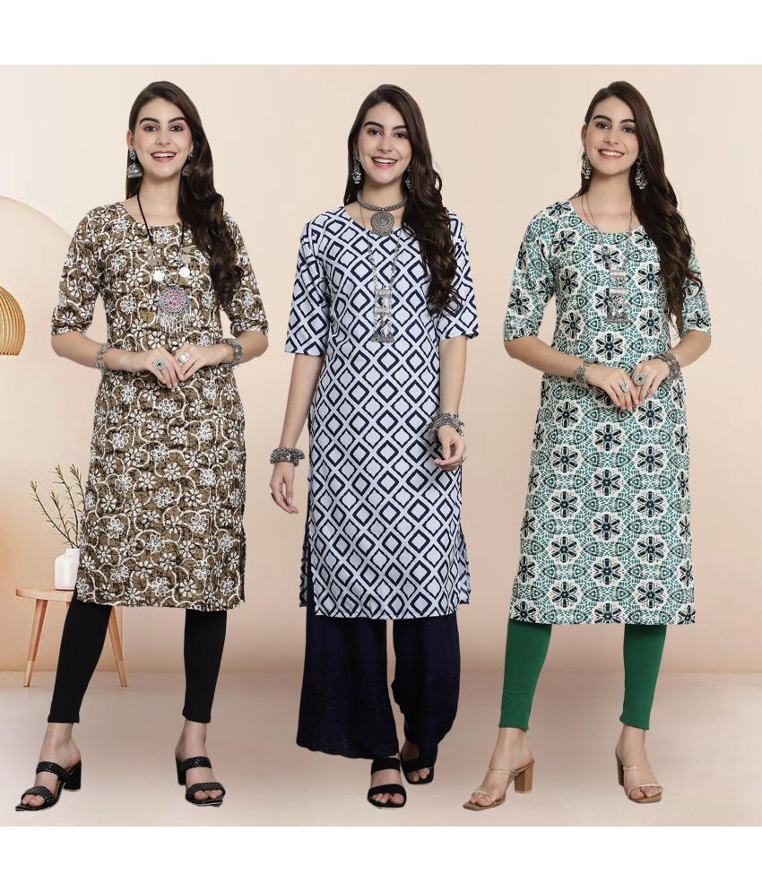     			1 Stop Fashion Pack of 3 Crepe Printed Straight Women's Kurti - ( Multicolor4 )