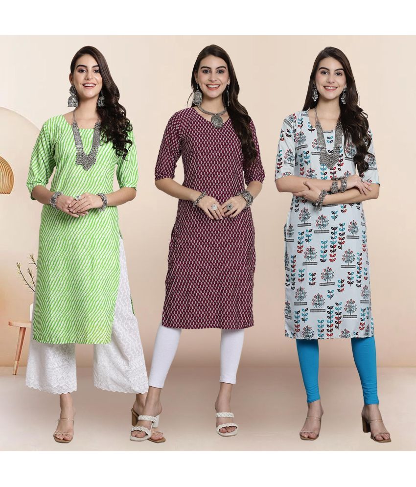     			1 Stop Fashion Pack of 3 Crepe Printed Straight Women's Kurti - ( Multicolor3 )