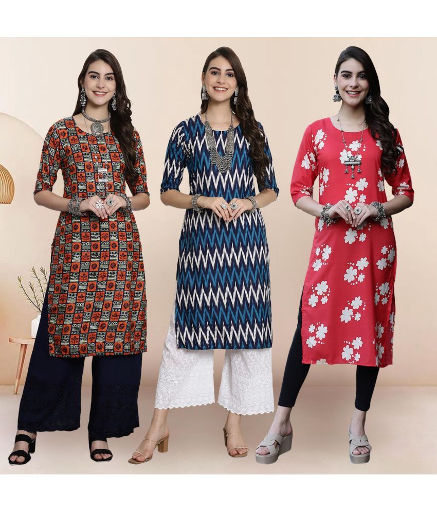     			1 Stop Fashion Pack of 3 Crepe Printed Straight Women's Kurti - ( Multicolor3 )