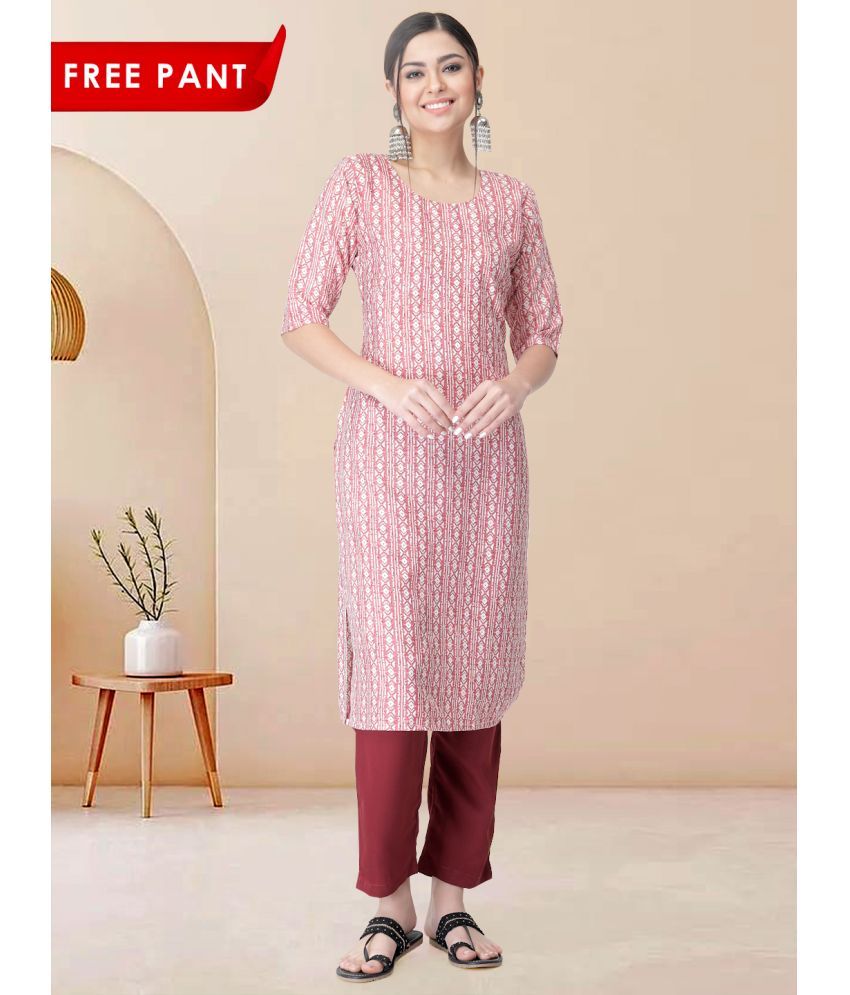     			1 Stop Fashion Pack of 1 Crepe Printed Straight Women's Kurti - ( Pink )