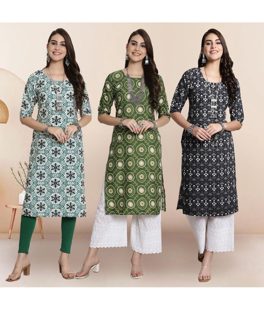     			1 Stop Fashion Pack of 3 Crepe Printed Straight Women's Kurti - ( Multicolor4 )