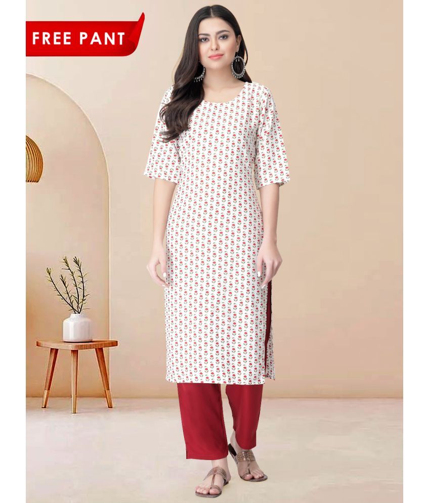     			1 Stop Fashion Pack of 1 Crepe Printed Straight Women's Kurti - ( Off White )