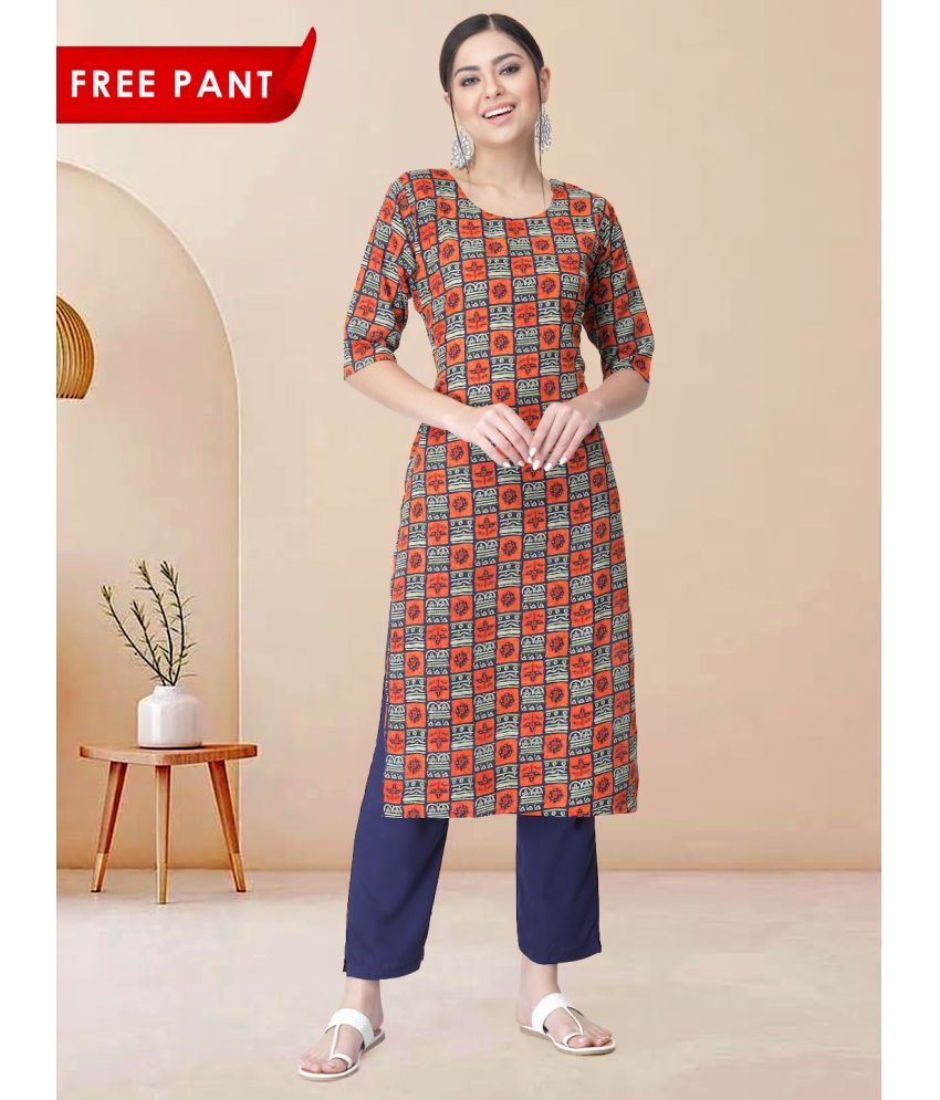     			1 Stop Fashion Pack of 1 Crepe Printed Straight Women's Kurti - ( Orange )