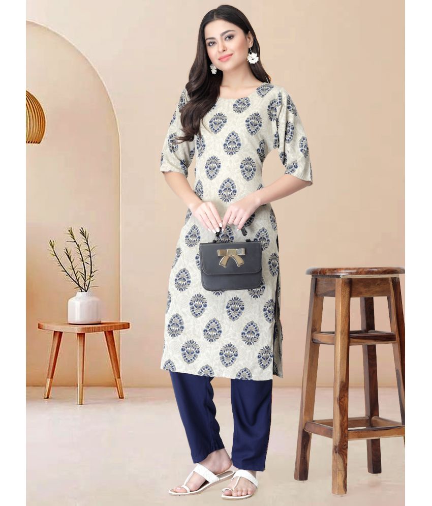     			1 Stop Fashion Pack of 1 Crepe Printed Straight Women's Kurti - ( Grey )