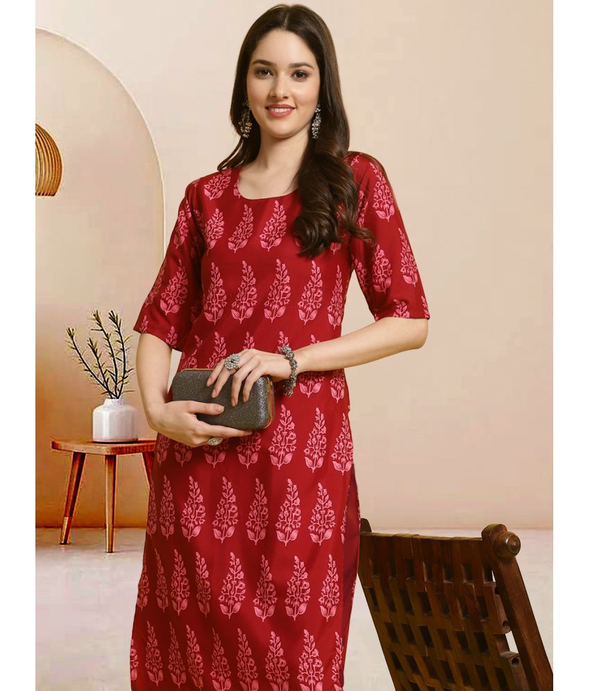     			1 Stop Fashion Pack of 1 Crepe Printed Straight Women's Kurti - ( Red )