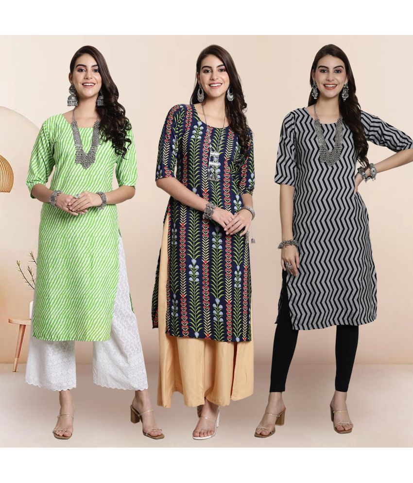     			Ethnicbasket Pack of 3 Crepe Printed Straight Women's Kurti - ( Multicolor2 )