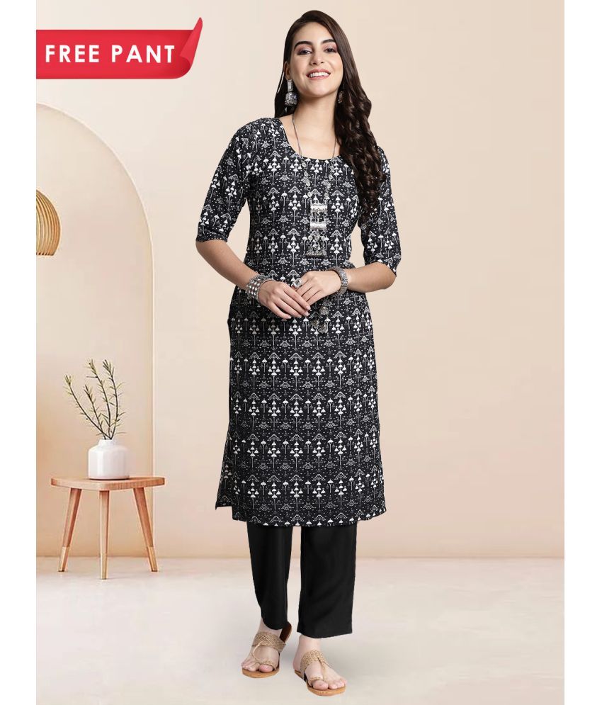     			Ethnicbasket Pack of 1 Crepe Printed Straight Women's Kurti - ( Black )