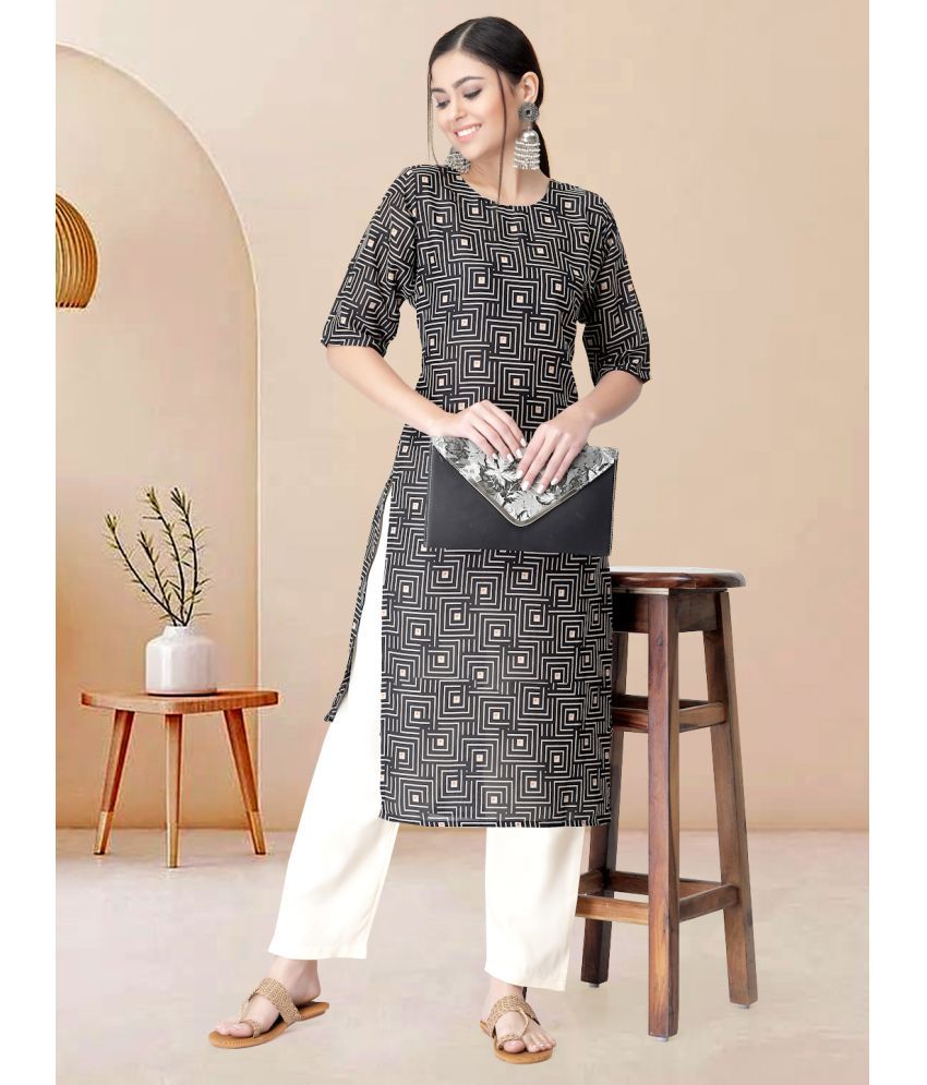     			Ethnicbasket Pack of 1 Crepe Printed Straight Women's Kurti - ( Black )