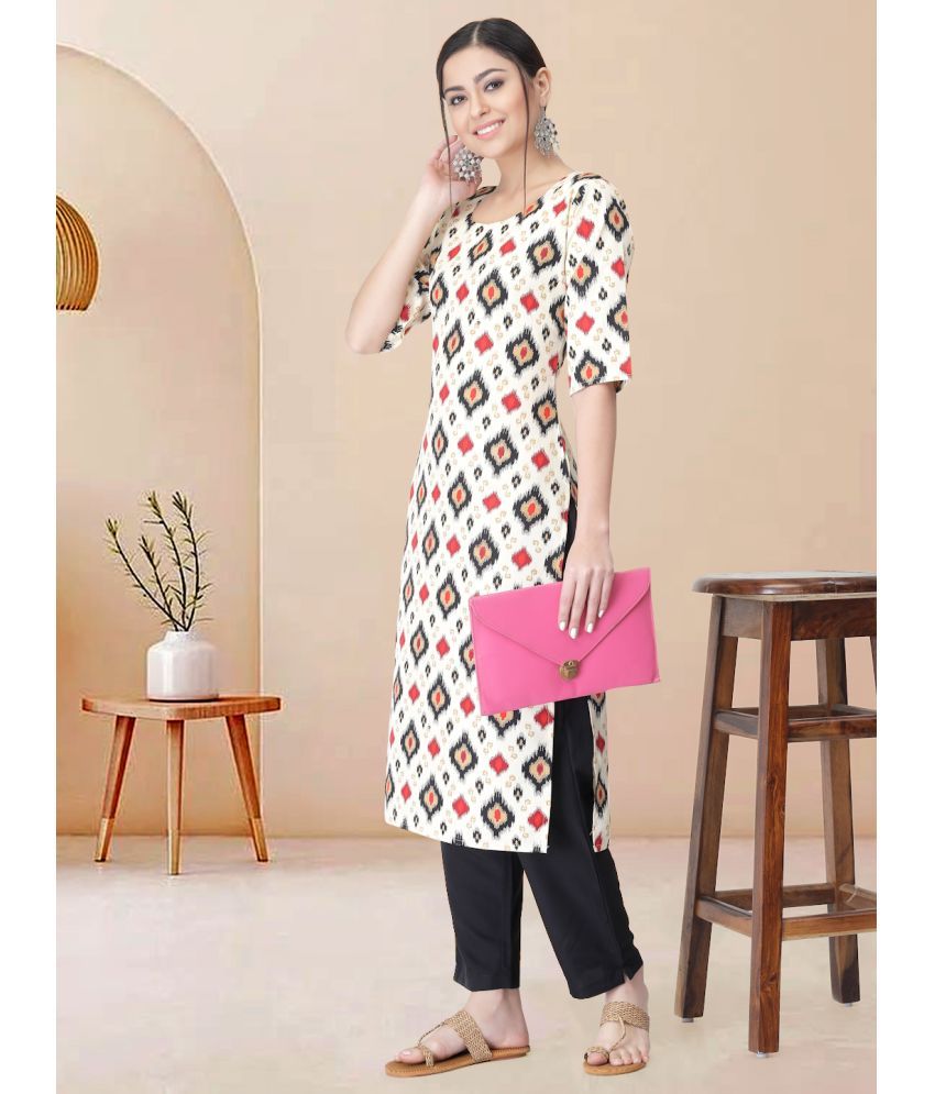     			Ethnicbasket Pack of 1 Crepe Printed Straight Women's Kurti - ( White )