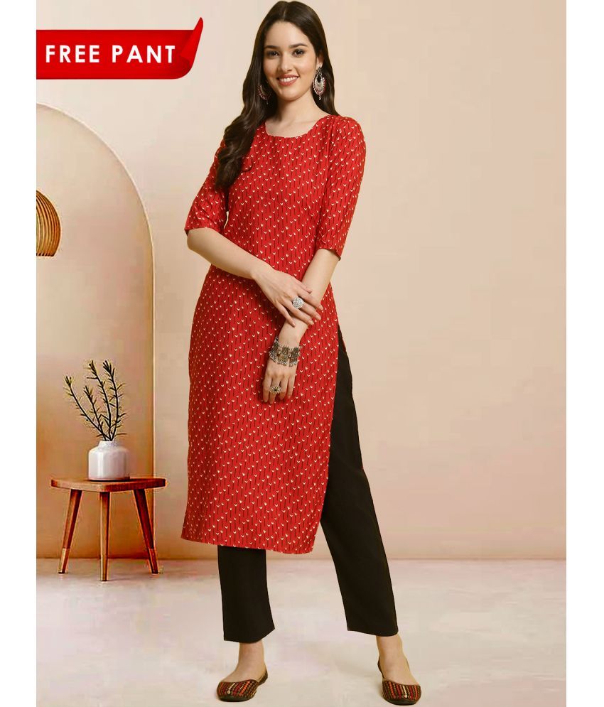     			Ethnicbasket Pack of 1 Crepe Printed Straight Women's Kurti - ( Red )