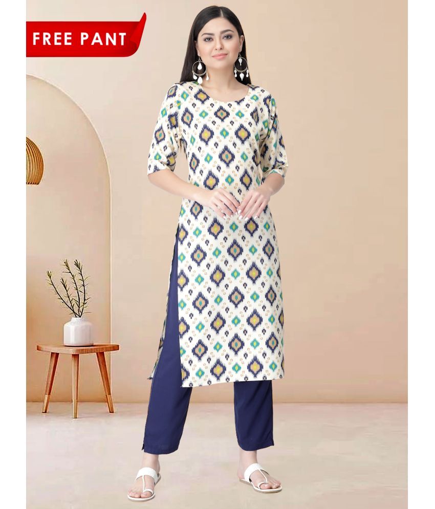     			Ethnicbasket Pack of 1 Crepe Printed Straight Women's Kurti - ( White )